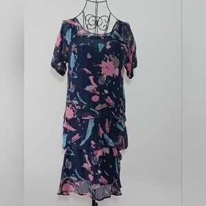 SEE BY CHLOE Tiered 100% Silk Brushstroke Floral Midi Dress Size2